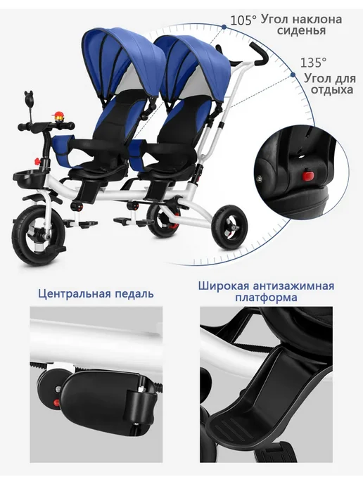 коляска для двойни, синий, фото 8