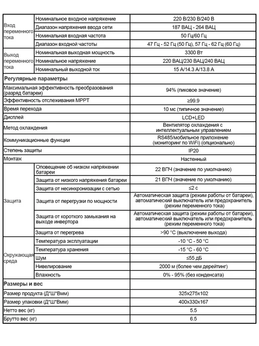 DATOUBOSS Гибридный инвертор DT-2433M 24V 3300W, 3300 Вт, фото 12