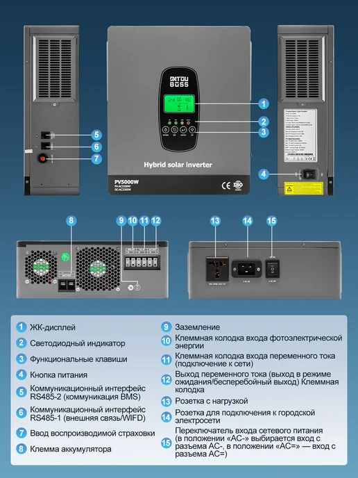 DATOUBOSS Гибридный инвертор DT-2433M 24V 3300W, 3300 Вт, фото 3