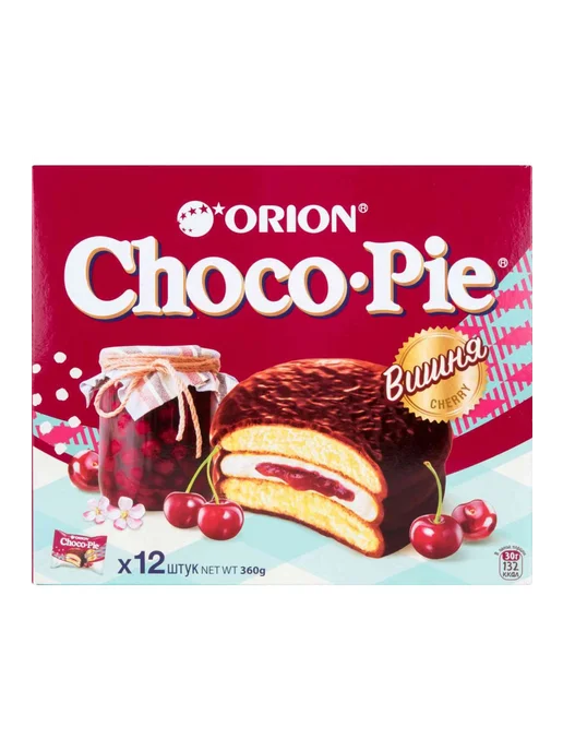 Пирожное Choco Pie Orion Вишня, 12шт, 12 шт, фото 2