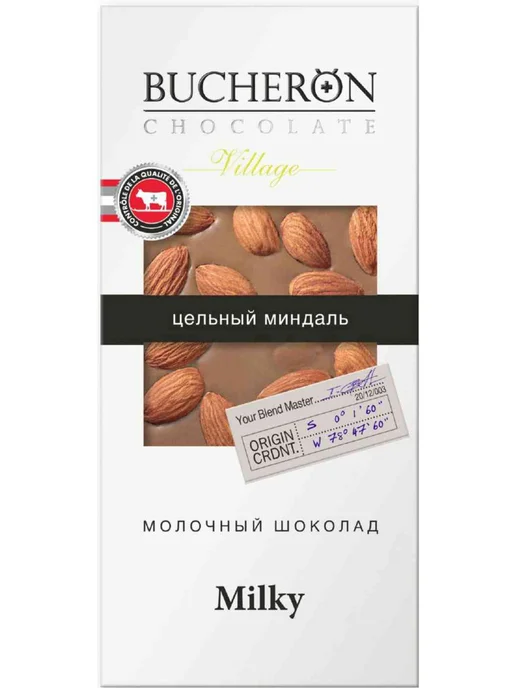 Шоколад молочный Bucheron Village с цельным миндалем, 85г, 85 г