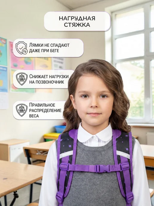 Hatber Рюкзак школьный для девочки 1-5 класс, фиолетовый, фото 3