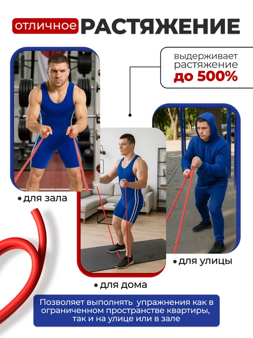 FIGHT BALL Борцовская резина жгут. 5м (18 мм), красный для фитнеса, 5 м, фото 3