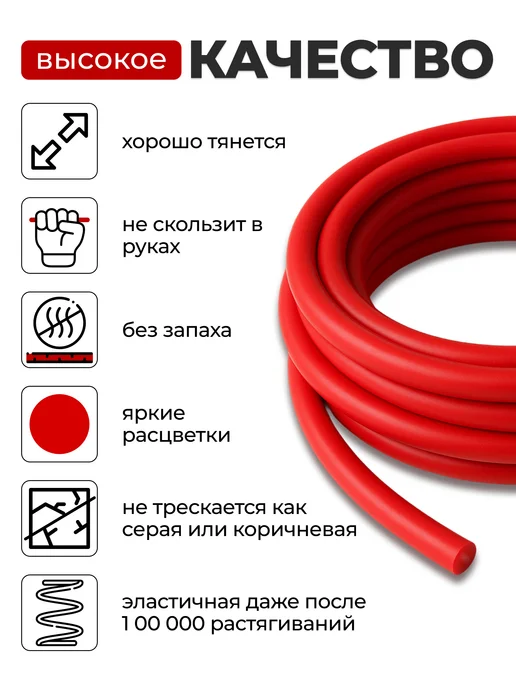 FIGHT BALL Борцовская резина жгут. 5м (18 мм), красный для фитнеса, 5 м, фото 4