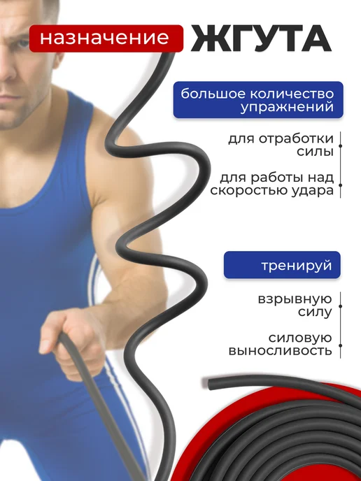 FIGHT BALL Борцовская резина жгут. 3м (22 мм), черный для фитнеса, 3 м, фото 2
