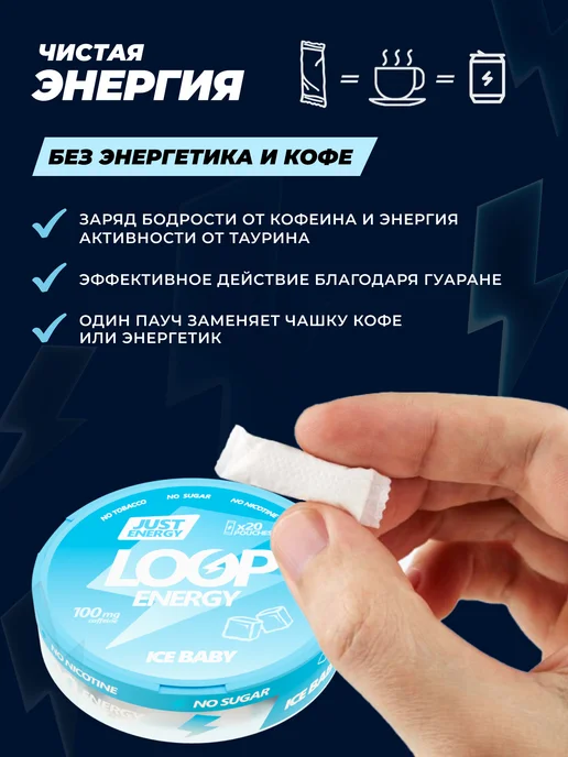 LOOP ENERGY Кофеиновые Энергетические паучи со вкусом Малины и Мяты, вариант, фото 2