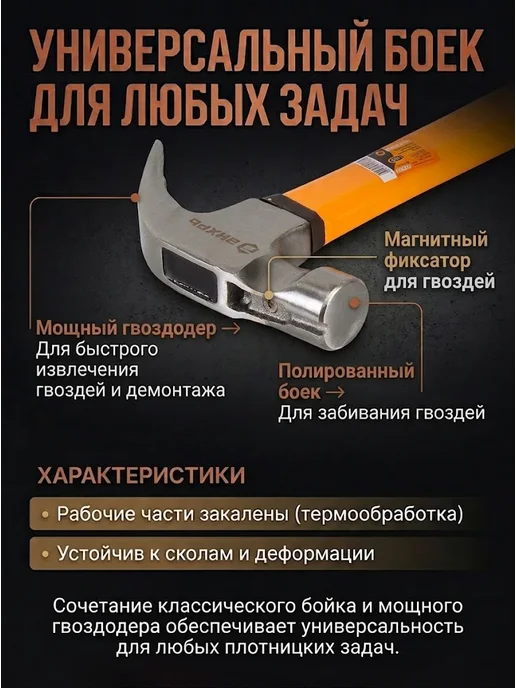 Молоток строительный с гвоздодером — фото 2