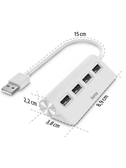 HAMA USB Хаб, 4 порта, 4x USB-A - USB 2.0, 480 Мбит с, белый, фото 4