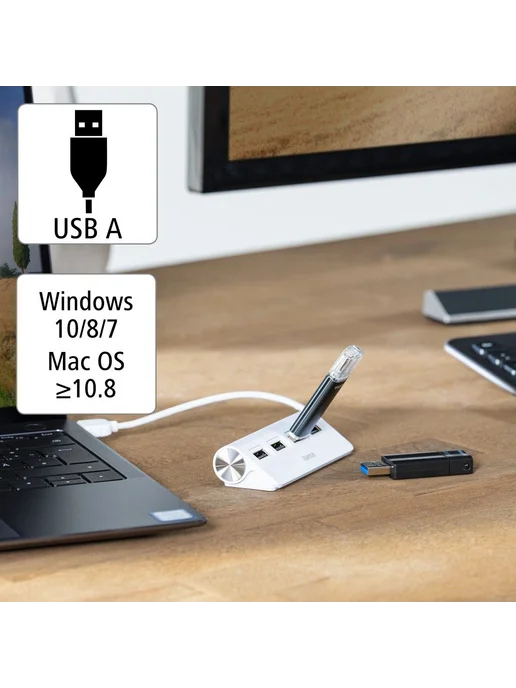 HAMA USB Хаб, 4 порта, 4x USB-A - USB 2.0, 480 Мбит с, белый, фото 7