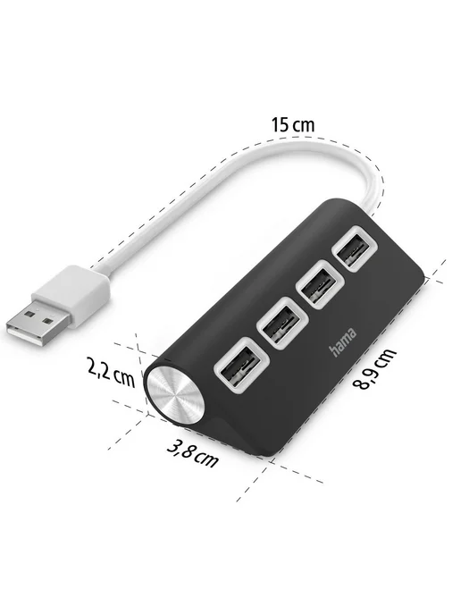HAMA USB Хаб, 4 порта, 4x USB-A - USB 2.0, 480 Мбит с, черный, фото 5