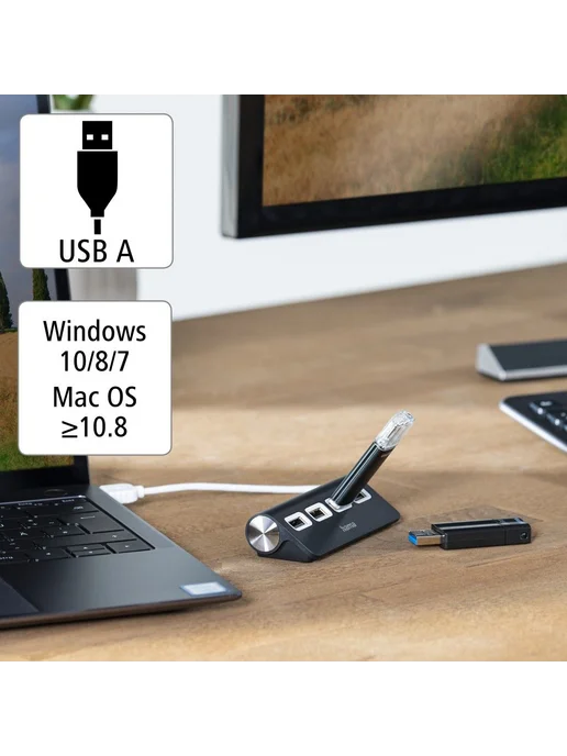 HAMA USB Хаб, 4 порта, 4x USB-A - USB 2.0, 480 Мбит с, черный, фото 7