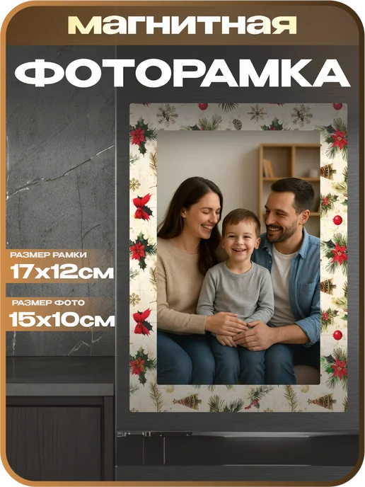 1-я Наклейка Фоторамка магнитная Новый год, белый