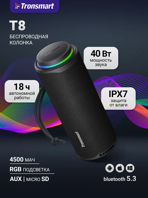 TRONSMART Беспроводная колонка T8, черный, черный