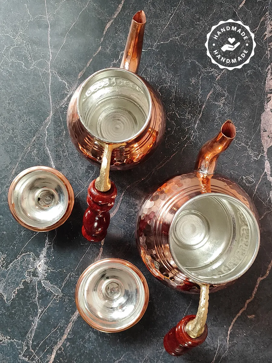Çift Katlı Bakır Demlik, El Yapımı 500 ml + 900 ml, Türkiye 3