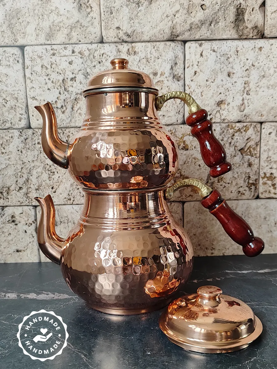 Çift Katlı Bakır Demlik, El Yapımı 900 ml + 1800 ml, Türkiye 2
