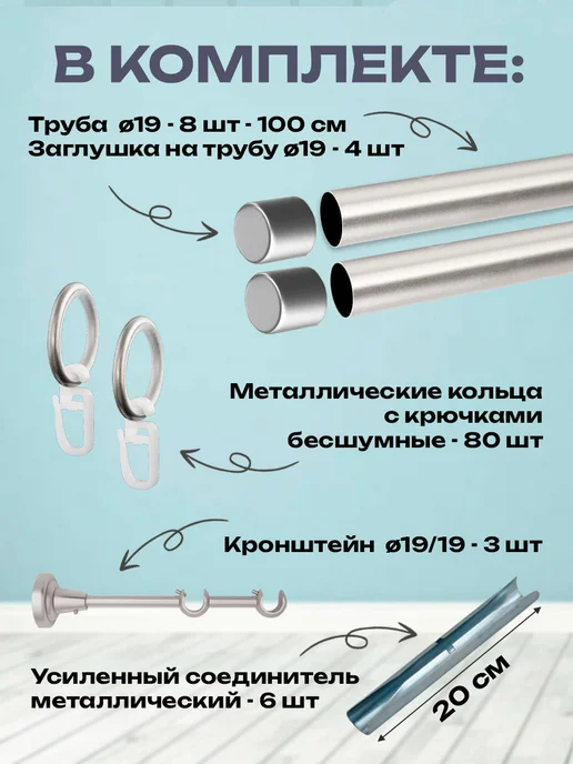 Карниз для штор металлический трубный двухрядный 400 см, серый, фото 2