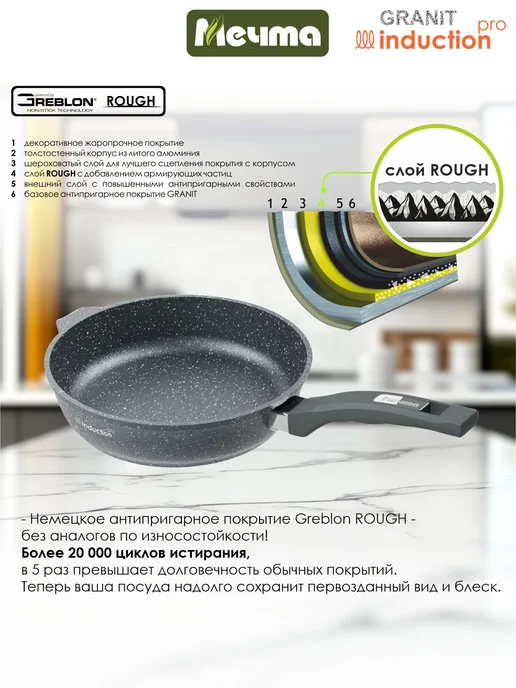 Мечта Сковорода 22 см для индукционной плиты, серый, фото 5