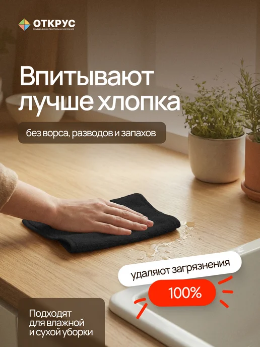 ОТКРУС Полотенца кухонные салфетки из микрофибры 10 штук 20х20 см, 20x20 см, фото 3
