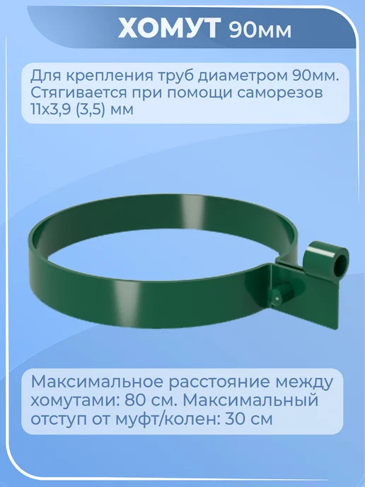 Grand Line Хомут для водосточной трубы 90 мм зеленый 5 шт, 5 шт, фото 2