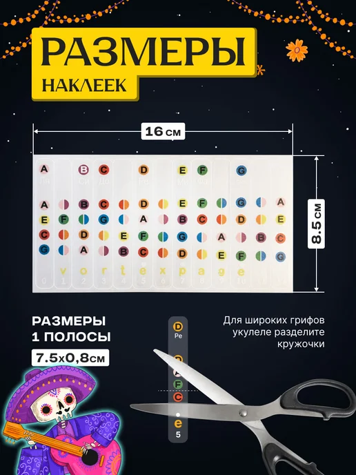VortexPage Наклейки для укулеле на гриф обучающие, синий, фото 4