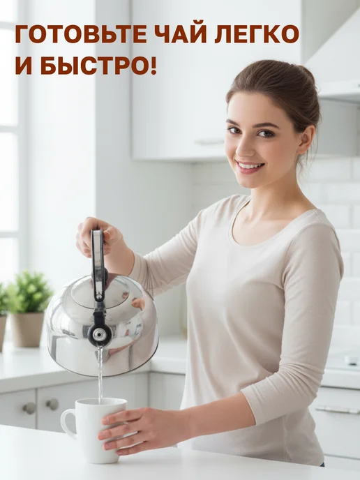 GT Чайник 2 л из нержавеющей стали со свистком, 2 л, фото 2