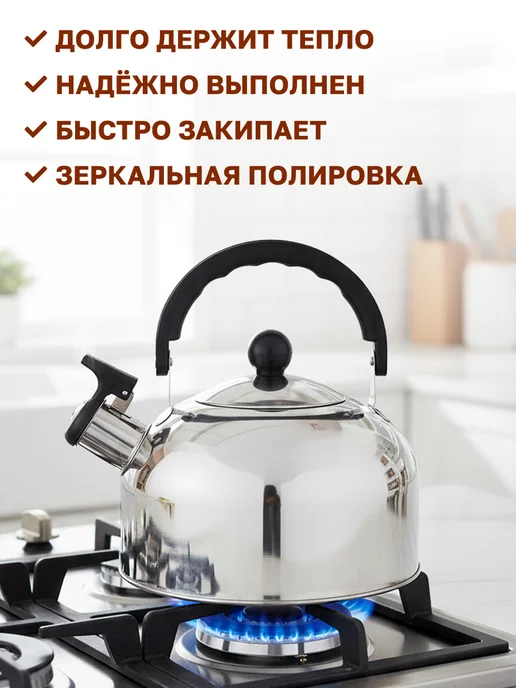 GT Чайник 2 л из нержавеющей стали со свистком, 2 л, фото 6