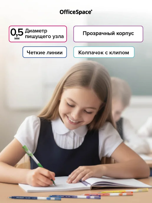 OfficeSpace Ручки гелевые цветные набор, 5 цветов, 5 цв., фото 2