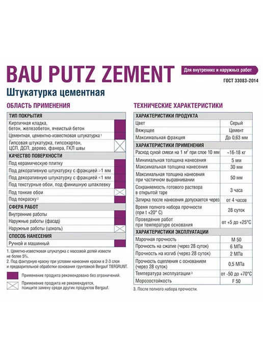 Bergauf Штукатурка цементная 5кг Bau Putz Zement, 5 кг, фото 2