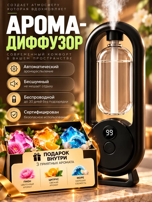 Освежитель воздуха автоматический диффузор для дома, черный