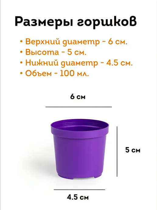 Горшки для рассады, 6 см, 0.1 л, 5 шт, 100 мл, 5 шт, фото 2