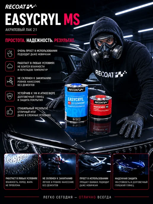 RECOAT MS EASYCRYL Глянцевый акриловый лак 1 + 0,5 л, 0,5 л, фото 2