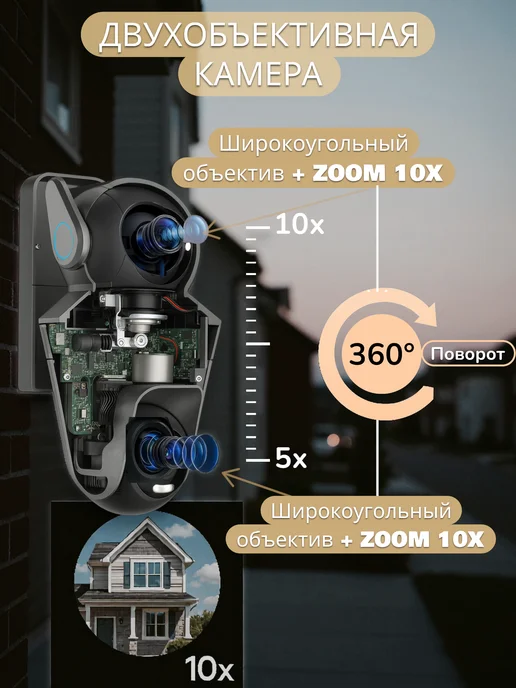 LARIANS Камера видеонаблюдения уличная wi-fi 12 МП двухобъективная, черный, фото 3