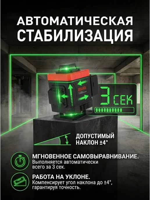 Лазерный уровень строительный нивелир ПЛ-3Х360 Green — фото 2