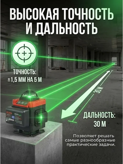 Лазерный уровень строительный нивелир ПЛ-4Х360 Green — фото 4