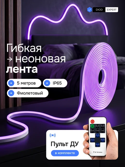 DiodExpert Светодиодная неоновая лента гибкий неон 5 метров с пультом, вариант
