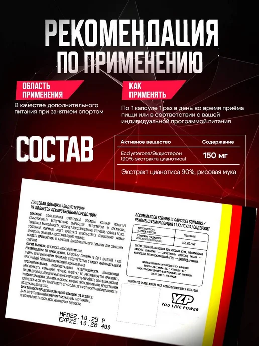 YLP Экдистерон 60 кап. 150мг. бустер тестостерона и либидо, вариант, фото 2
