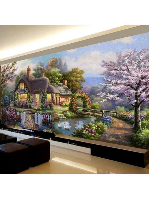 Алмазная мозаика "Озеро Луна Дерево" 100х55 см круглая, 100x55 см, фото 4