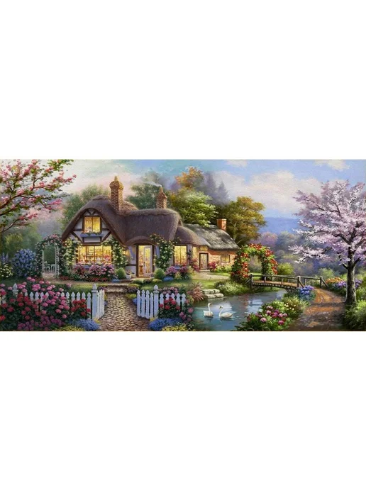 Алмазная мозаика "Озеро Луна Дерево" 100х55 см круглая, 100x55 см, фото 5