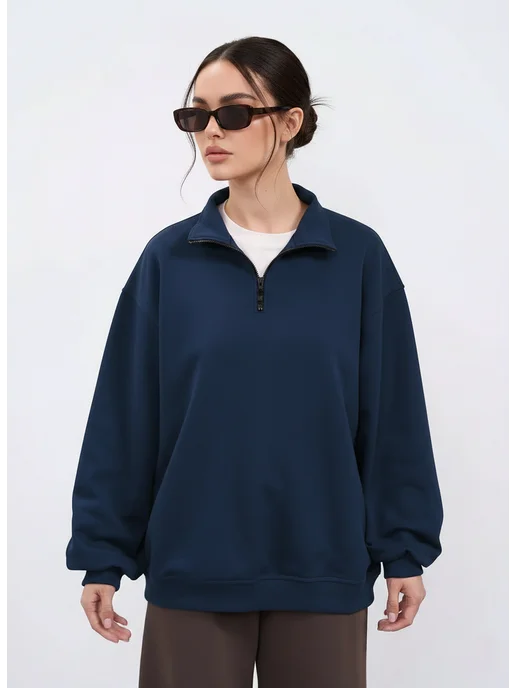 Shin store Свитшот оверсайз без начеса, синий, фото 10