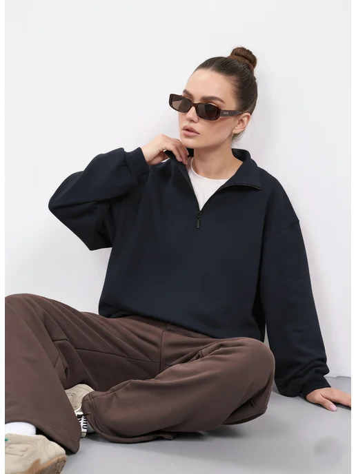 Shin store Свитшот оверсайз без начеса, синий, фото 6