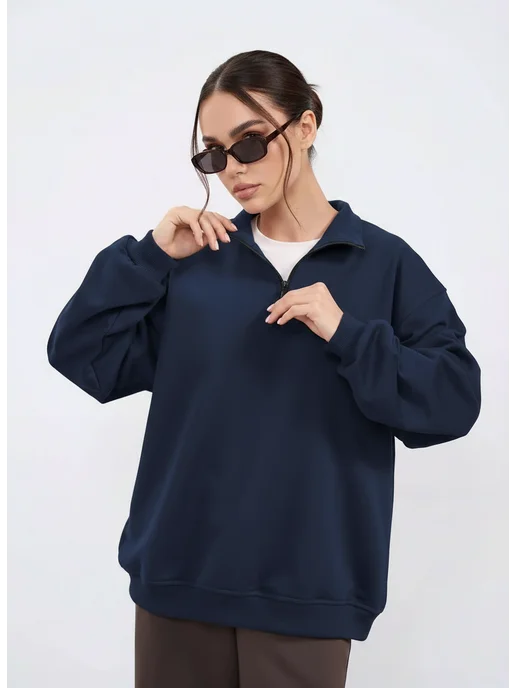 Shin store Свитшот оверсайз без начеса, синий, фото 8