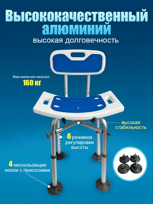 сиденье для ванной для пожилых 120 кг, синий