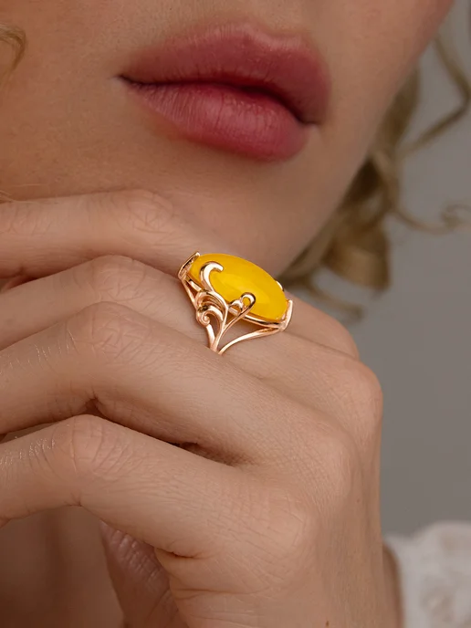 JEWEL MAKERS Кольцо с натуральным янтарем бижутерия, желтый, фото 4