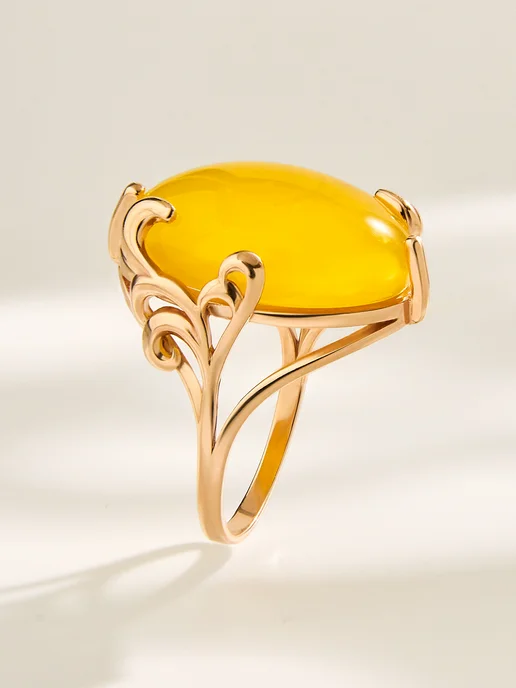 JEWEL MAKERS Кольцо с натуральным янтарем бижутерия, желтый, фото 5