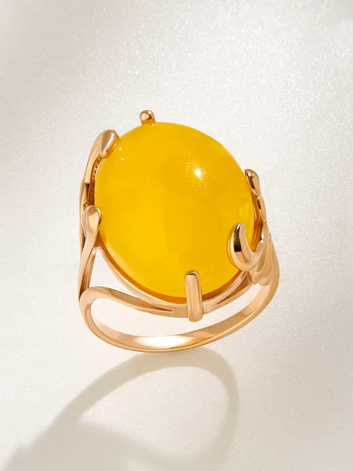 JEWEL MAKERS Кольцо с натуральным янтарем бижутерия, желтый, фото 6