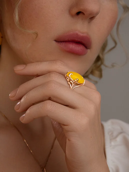 JEWEL MAKERS Кольцо с натуральным янтарем бижутерия, желтый, фото 7