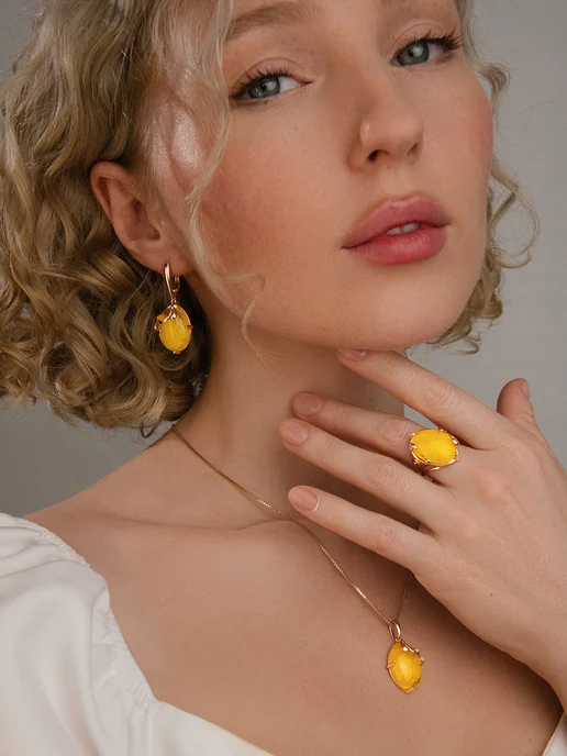 JEWEL MAKERS Кольцо с натуральным янтарем бижутерия, желтый, фото 8
