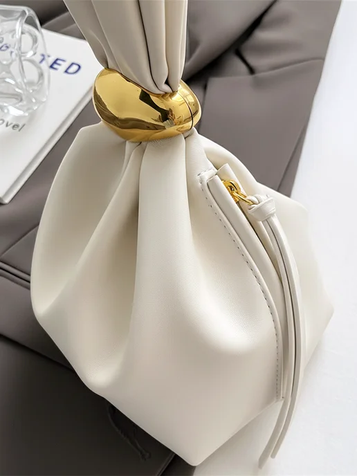 DESIGNER JEWERLY Сумка кисет мешок клатч на запястье old money, белый, фото 4