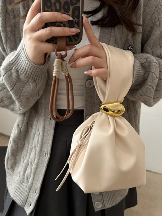DESIGNER JEWERLY Сумка кисет мешок клатч на запястье old money, белый, фото 8