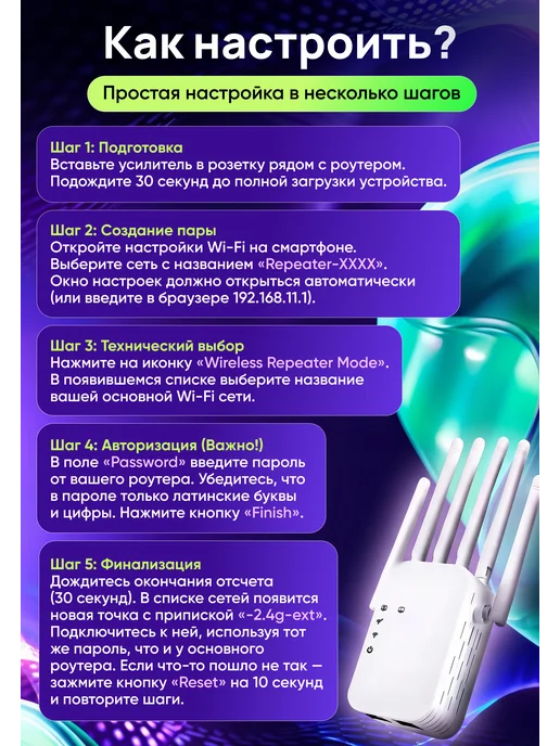 SMARTFULL Усилитель Wi-Fi сигнала репитер беспроводной, вариант, фото 8